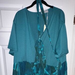 Nemidor Turquoise Dress with Belt & Floral Skirt – Size 26 – New with Tags